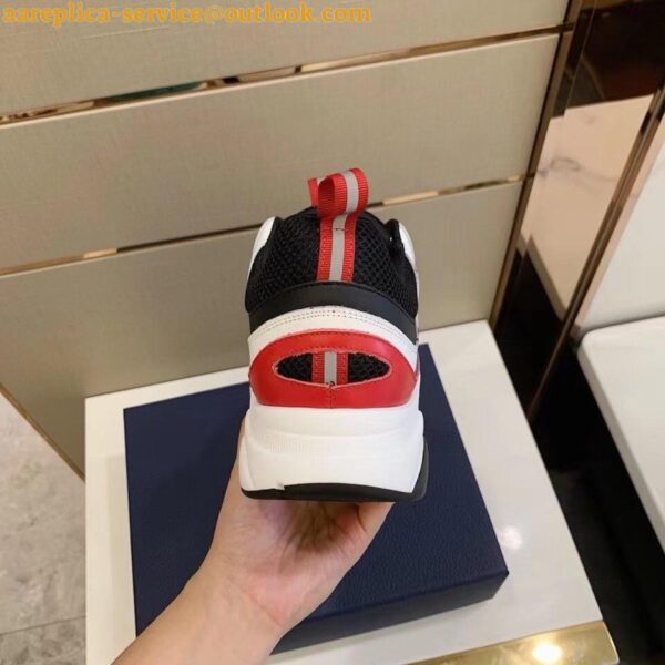 Replica Dior Men's B22 Sneakers In Red Leather and White Mesh 11