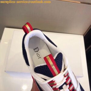 Replica Dior Men's B22 Sneakers In White Leather and Blue Mesh