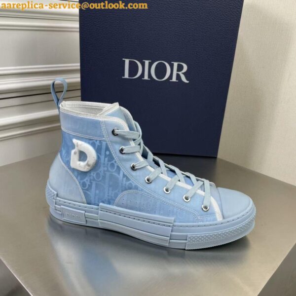 Replica Dior Men's B23 High-top Sneakers In Ligth Blue Oblique Canvas 3