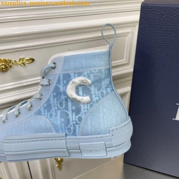 Replica Dior Men's B23 High-top Sneakers In Ligth Blue Oblique Canvas 6