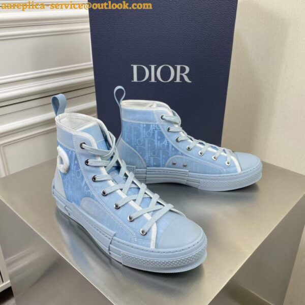 Replica Dior Men's B23 High-top Sneakers In Ligth Blue Oblique Canvas 7