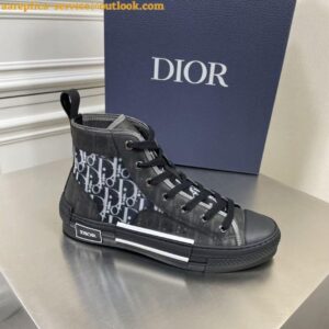 Replica Dior Men's B23 High-top Sneakers In White and Black Oblique Canvas 2