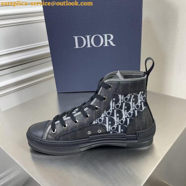 Replica Dior Men's B23 High-top Sneakers In White and Black Oblique Canvas 4