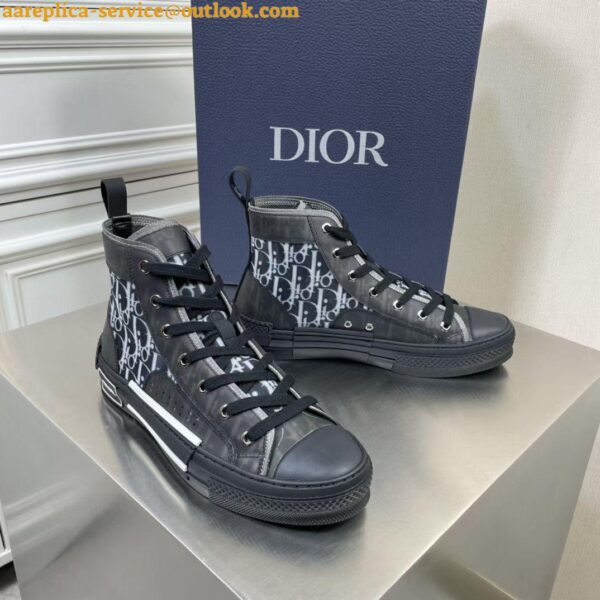 Replica Dior Men's B23 High-top Sneakers In White and Black Oblique Canvas 9