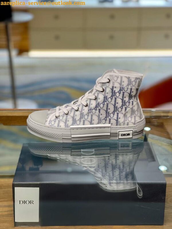 Replica Dior Men's B23 High-top Sneakers In White and Blue Oblique Canvas