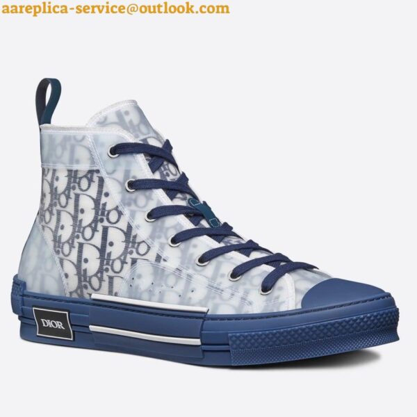 Replica Dior Men's B23 High-top Sneakers In White and Blue Oblique Canvas 2