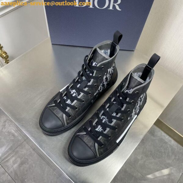 Replica Dior Men's B23 High-top Sneakers In White and Black Oblique Canvas 11