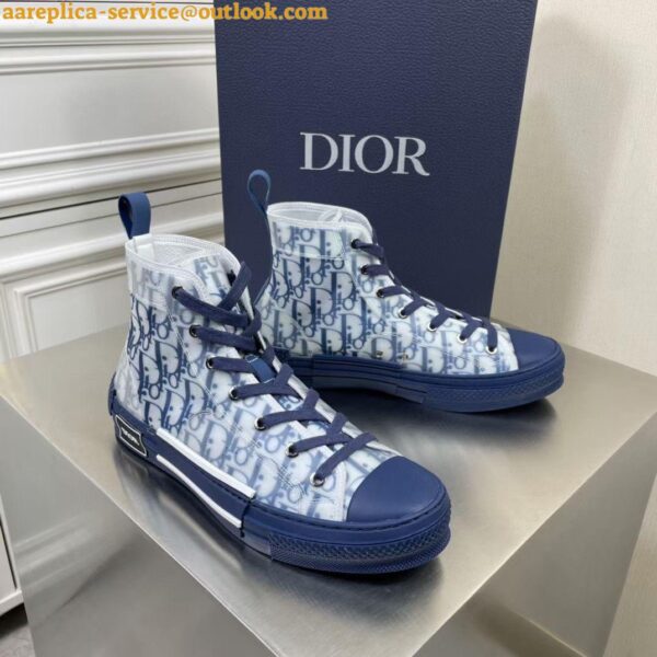 Replica Dior Men's B23 High-top Sneakers In White and Blue Oblique Canvas 3