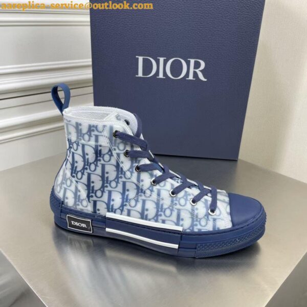 Replica Dior Men's B23 High-top Sneakers In White and Blue Oblique Canvas 4