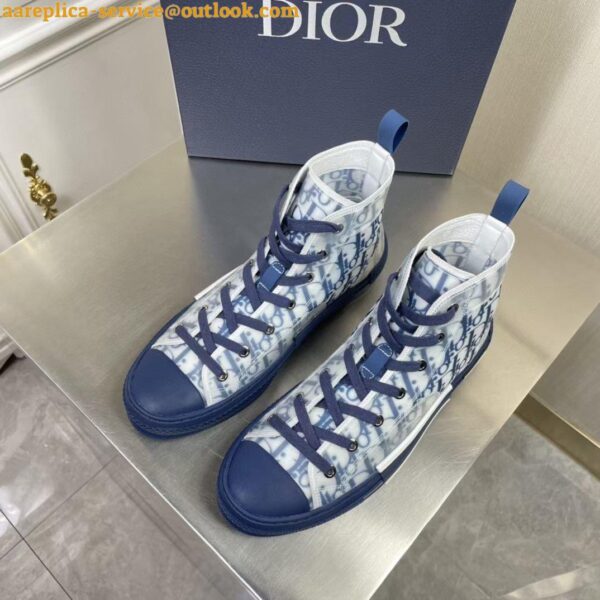 Replica Dior Men's B23 High-top Sneakers In White and Blue Oblique Canvas 5