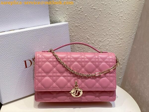 Replica Dior Miss Dior Top Handle Bag in Melocoton Pink Cannage Lambskin 9