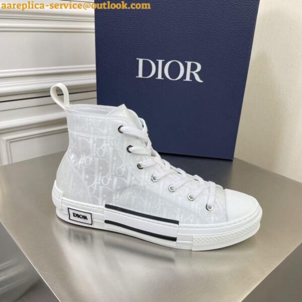 Replica Dior Men's B23 High-top Sneakers In White and Blue Oblique Canvas 15