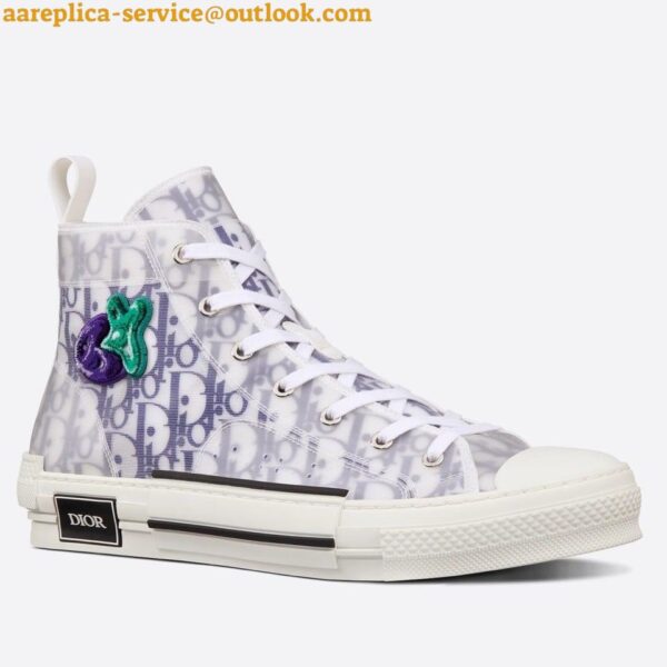 Replica Dior Men's B23 High-top Sneakers In White and Purple Oblique Canvas 7