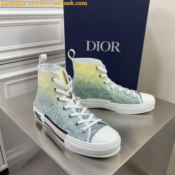 Replica Dior Men's B23 High-top Sneakers with Green and Yellow Print 7