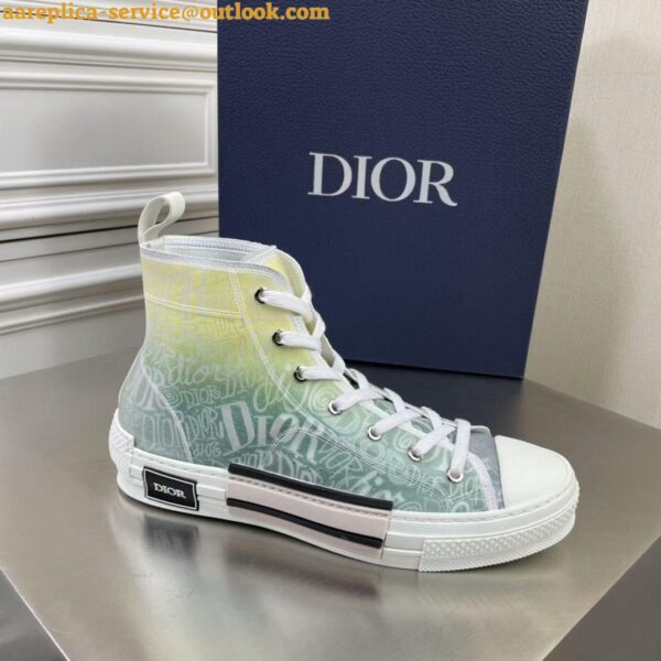 Replica Dior Men's B23 High-top Sneakers with Green and Yellow Print 9