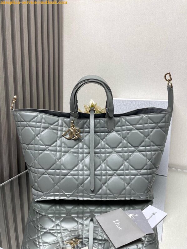 Replica Dior Toujours Large Bag in Grey Macrocannage Calfskin 5