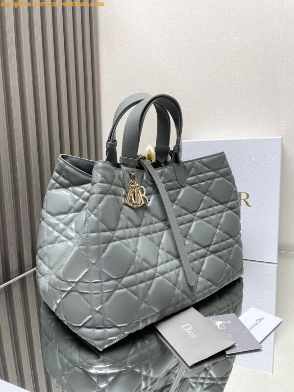 Replica Dior Toujours Large Bag in Grey Macrocannage Calfskin 10