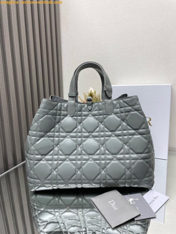 Replica Dior Toujours Large Bag in Grey Macrocannage Calfskin 11