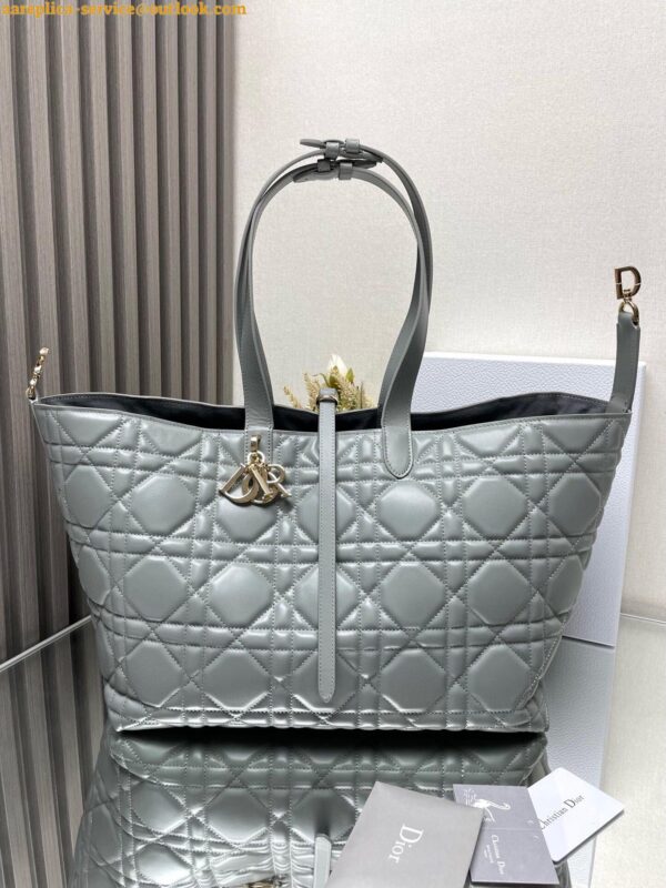 Replica Dior Toujours Large Bag in Grey Macrocannage Calfskin 13