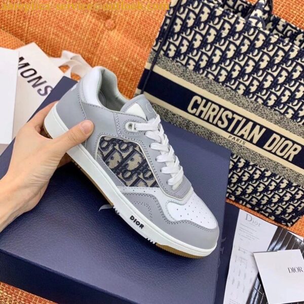 Replica Dior Men's B27 Low-top Sneakers In Grey Calfskin 4