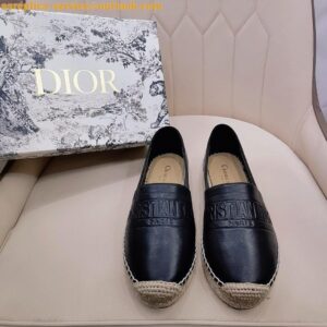 Replica Dior Granville Espadrilles In Black Embossed Lambskin