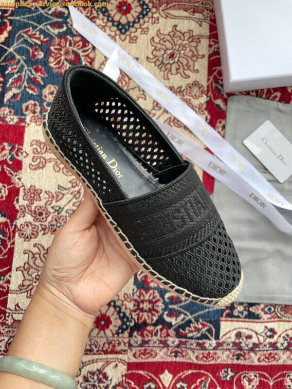 Replica Dior Granville Espadrilles In Black Mesh Embroidery 11