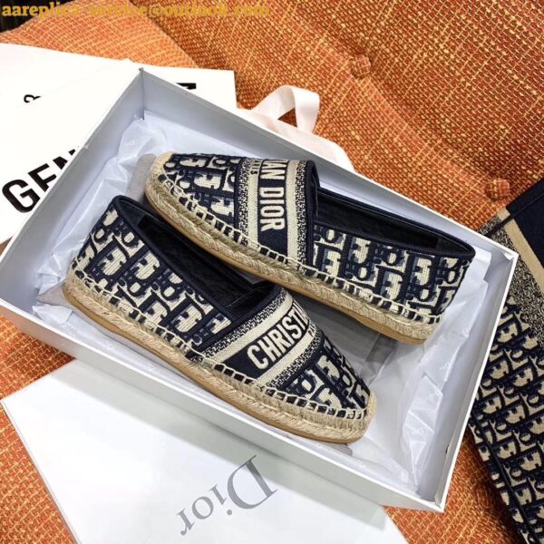 Replica Dior Granville Espadrilles In Blue Oblique Embroidered Cotton 6