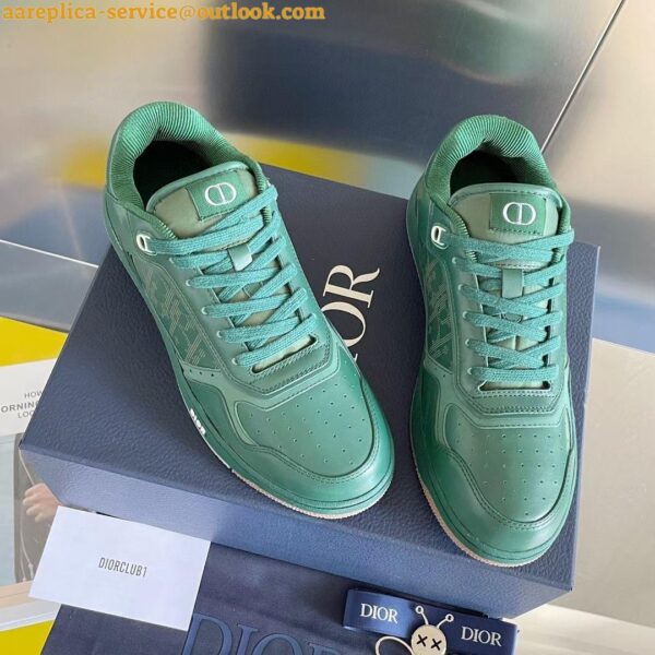 Replica Dior Men's B27 World Tour Sneakers In Green Leather 5