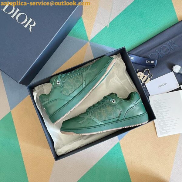 Replica Dior Men's B27 World Tour Sneakers In Green Leather 12