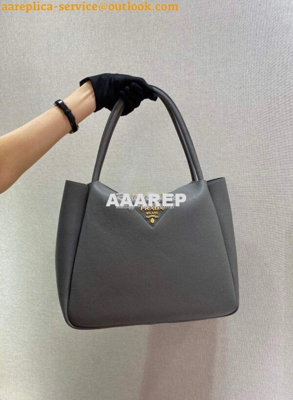 Replica Prada Medium Leather Handbag 1BC142 Grey