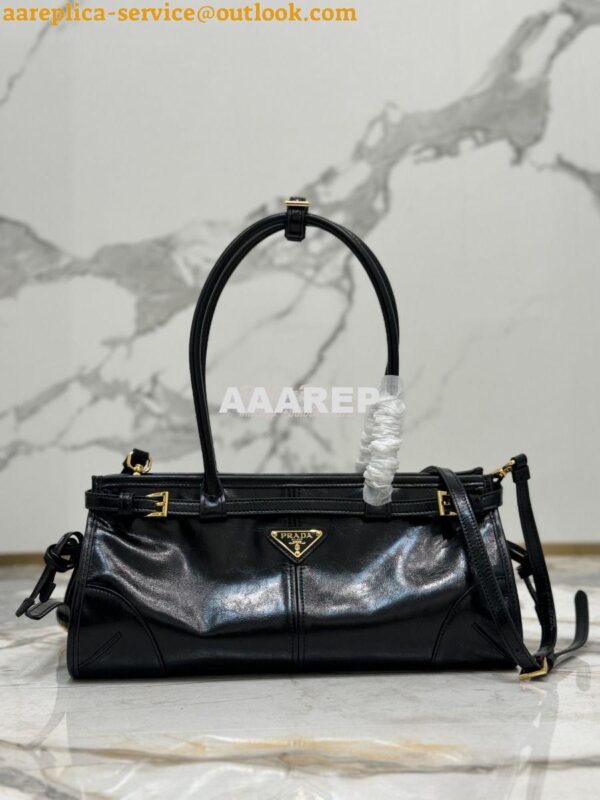 Replica Prada Medium leather shoulder bag 1BA426 Black