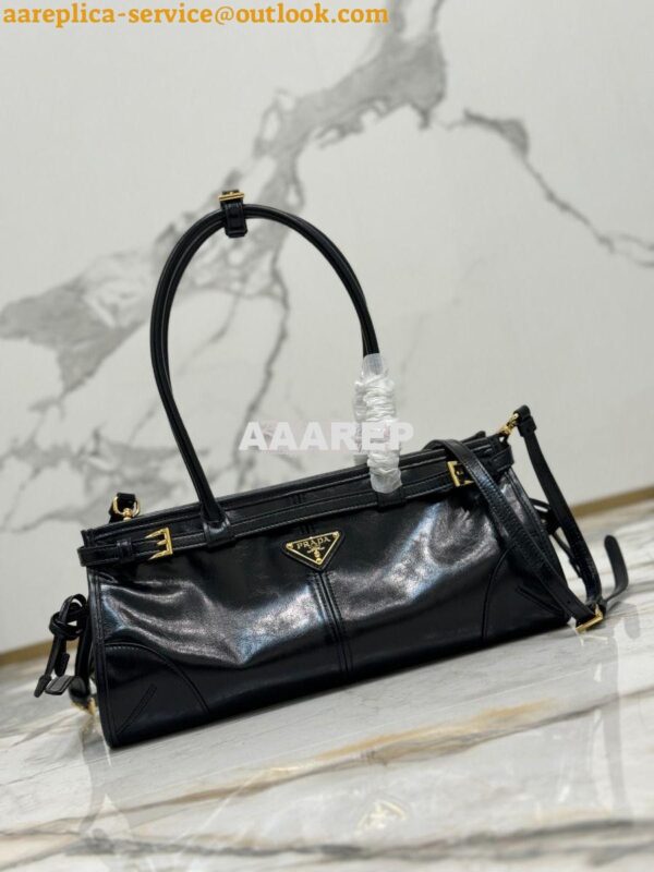 Replica Prada Medium leather shoulder bag 1BA426 Black 2