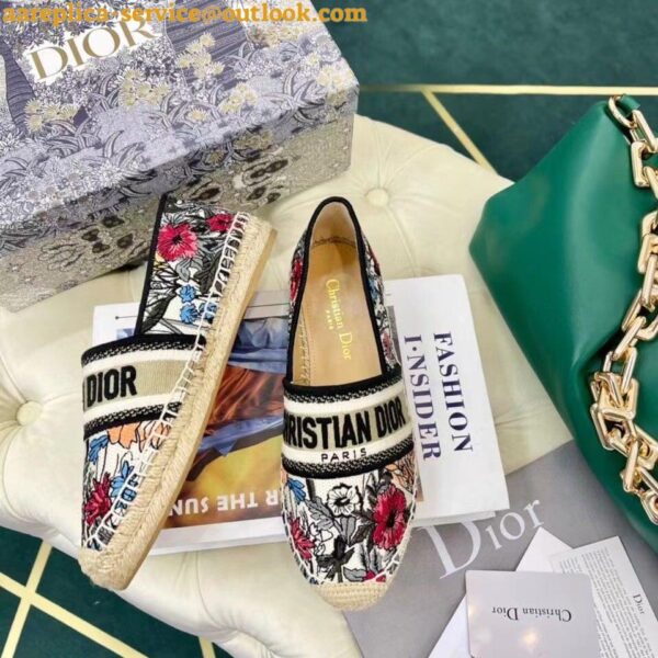 Replica Dior Granville Espadrilles In Mille Fleurs Embroidered Cotton 9