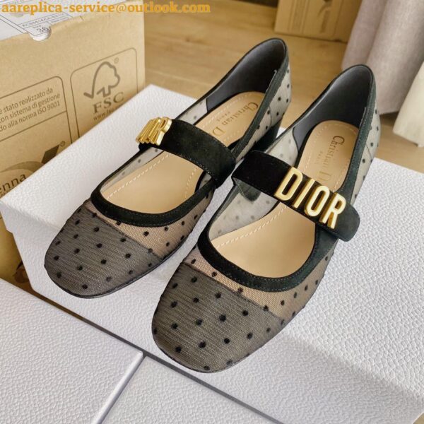 Replica Dior Baby-D Ballet Flats In Black Dotted Swiss 11