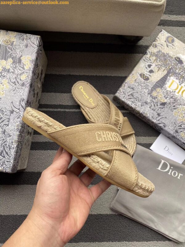 Replica Dior Granville Espadrilles Sandals In Beige Embroidered Cotton 3