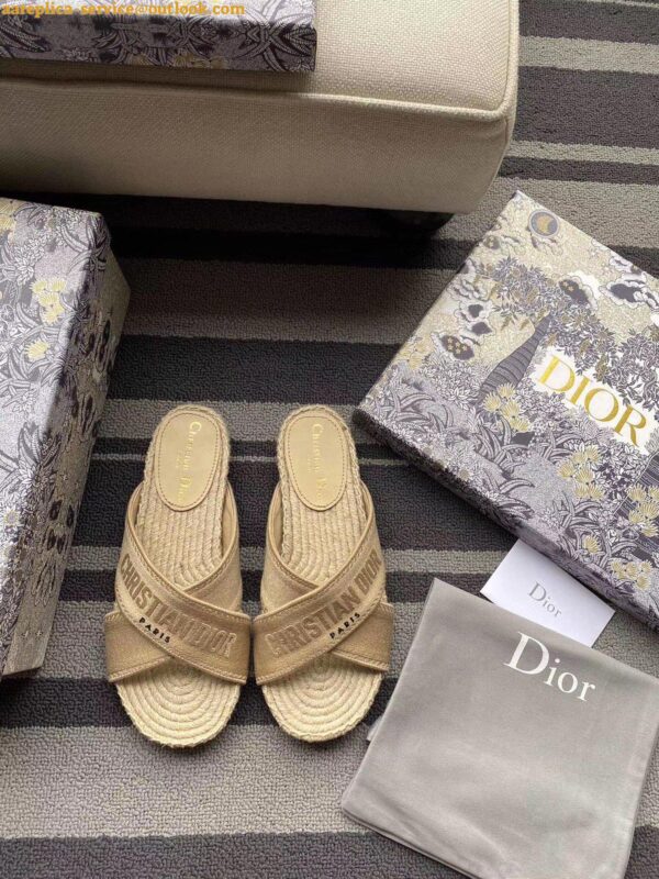 Replica Dior Granville Espadrilles Sandals In Beige Embroidered Cotton 5