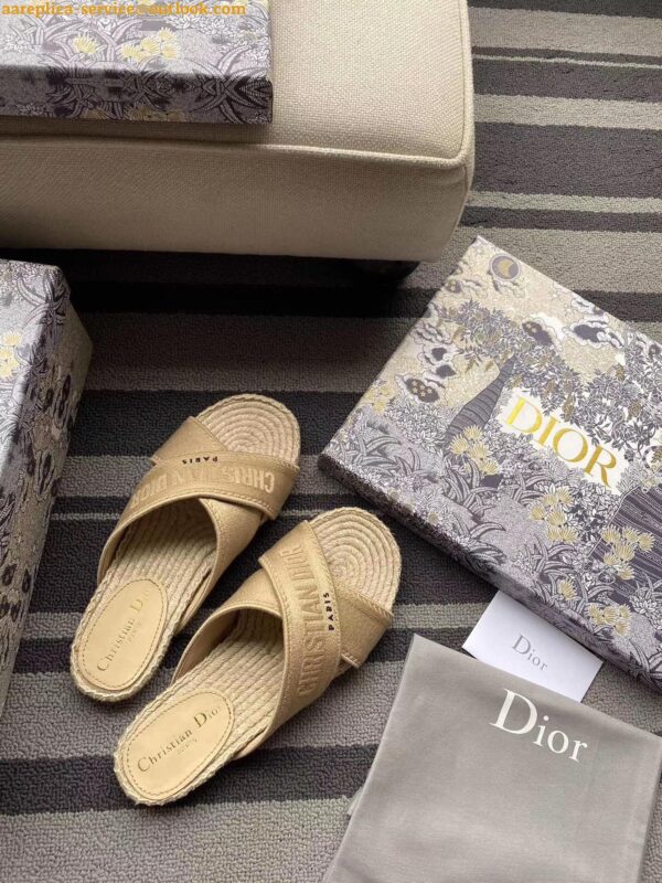 Replica Dior Granville Espadrilles Sandals In Beige Embroidered Cotton 6