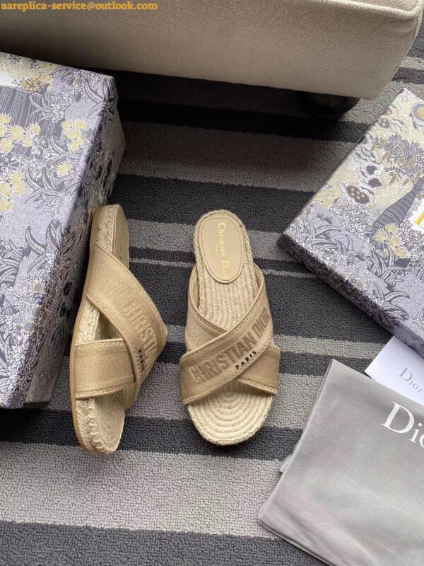 Replica Dior Granville Espadrilles Sandals In Beige Embroidered Cotton 8