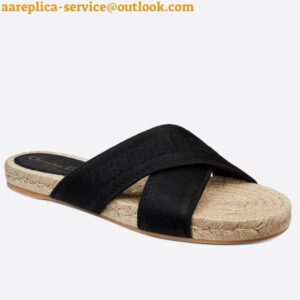 Replica Dior Granville Espadrilles Sandals In Black Embroidered Cotton