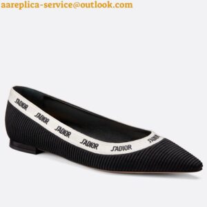 Replica Dior J'Adior Embroidered Ballet Flats In Black Technical Canvas