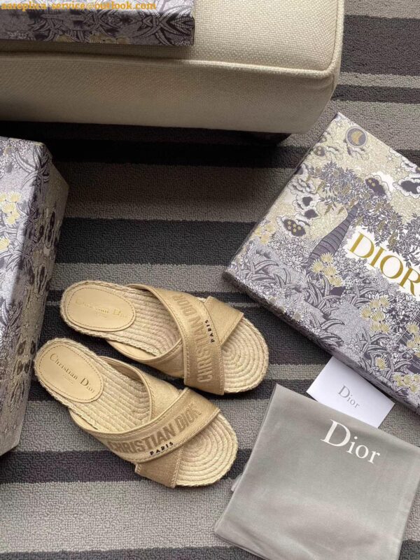 Replica Dior Granville Espadrilles Sandals In Beige Embroidered Cotton 18