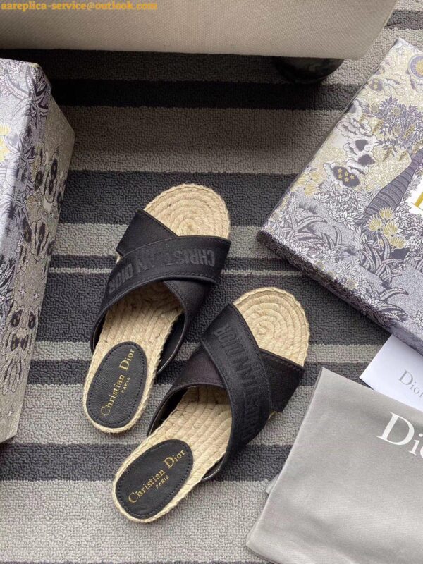 Replica Dior Granville Espadrilles Sandals In Black Embroidered Cotton 13