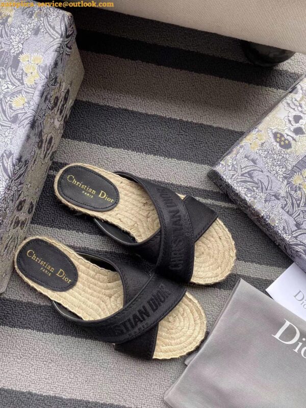 Replica Dior Granville Espadrilles Sandals In Black Embroidered Cotton 18