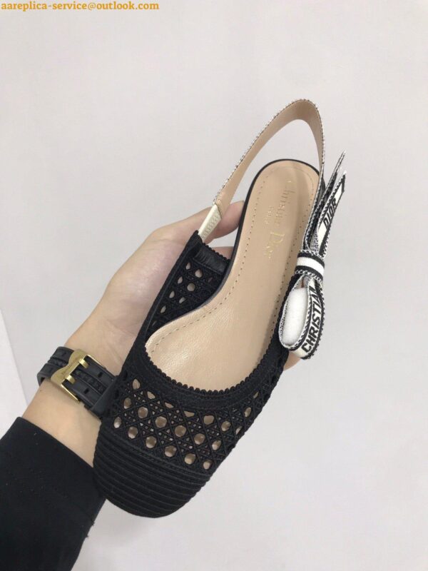 Replica Dior J'Adior Slingback Ballerina Flats In Black Mesh Cannage Embroidery 9