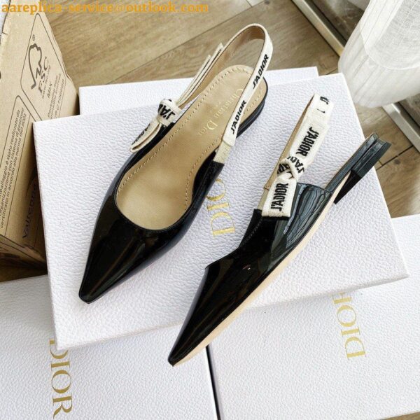 Replica Dior J'Adior Slingback Ballerina Flats In Black Patent Leather 3