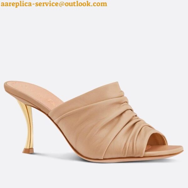 Replica Dior D-Fame Heeled Sandals In Beige Pleated Lambskin 3