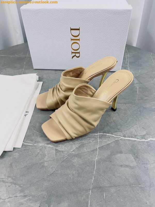 Replica Dior D-Fame Heeled Sandals In Beige Pleated Lambskin 4