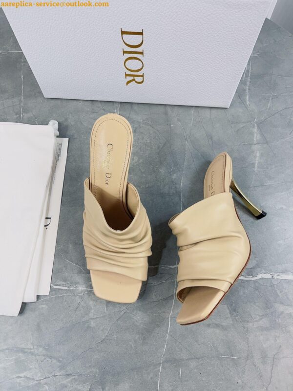 Replica Dior D-Fame Heeled Sandals In Beige Pleated Lambskin 5