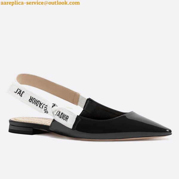 Replica Dior J'Adior Slingback Ballerina Flats In Black Patent Leather 8