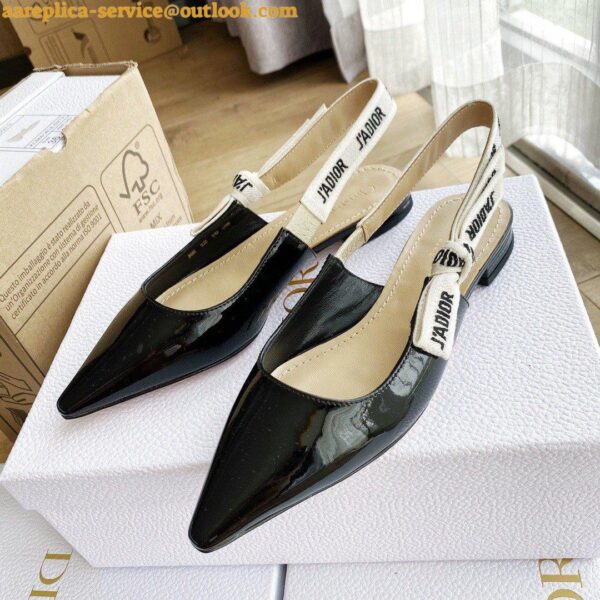 Replica Dior J'Adior Slingback Ballerina Flats In Black Patent Leather 7